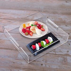 Acrylic Serving Tray with Handles, Spill-Proof Clear Breakfast Dinner Tray Decorative Tray Makeup Organizer Tray Countertop Coffee Table Tray for Living room, Bathroom, Bedroom, Kitchen - 12x12inch