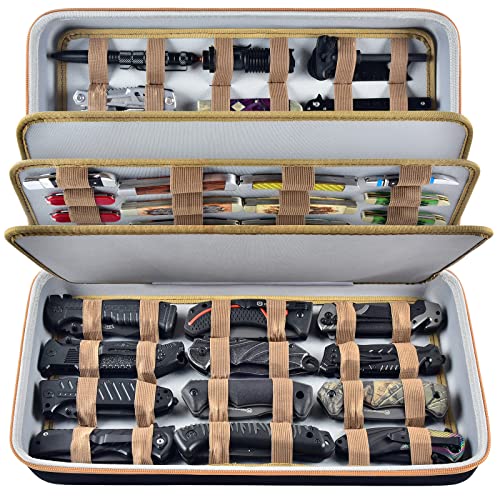 Knife Display Case for 66+ Pocket Knives, Butterfly Knife Storage Box, Folding Knives Organizer Holder, Knives Collection Protector Carrier for Survival, Tactical, Outdoor, EDC Mini Knife (Bag Only)