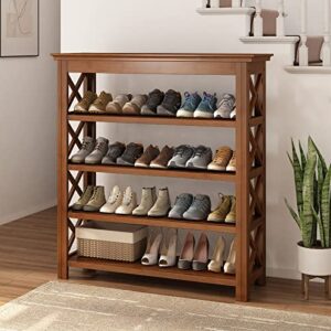 Bamworld Shoe Rack 5 Tier Wooden Storage Benches Rustic Solid Wood Free Standing Shoe Shelf for Entryway Hallway (R-Brown,39.4")