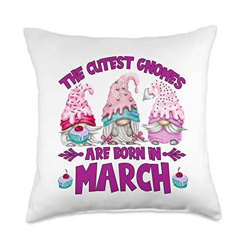 Cute Birthday Gnome Gifts For Gardener Legends Funny Gnomes for Women Legend Who are Born in March Birthday Throw Pillow, 18x18, Multicolor