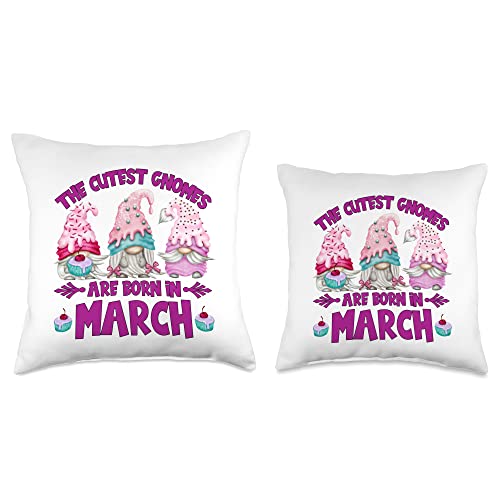 Cute Birthday Gnome Gifts For Gardener Legends Funny Gnomes for Women Legend Who are Born in March Birthday Throw Pillow, 18x18, Multicolor