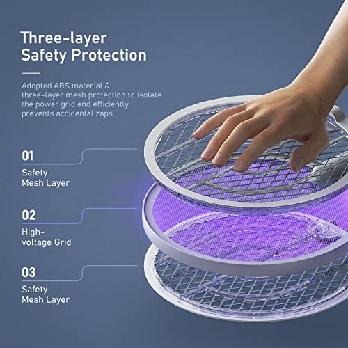 Electric Fly Swatter Racket, Mosiller 4000V 2 in 1 Bug Zapper with USB Rechargeable Base, Powerful Mosquitoes Trap Lamp & Fly Killer with 3 Layer Safety Mesh for Home, Bedroom, Kitchen, Patio (1 Pack)