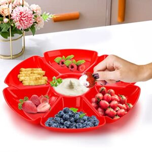 AVLA 12 Pcs Plastic Snack Serving Tray, 12 Inch Unbreakable Chip and Dip Divided Serving Plates, Round 7 Compartments Multifunctional Food Platter for Snack, Nuts, Candy, Dried Fruit, Veggies