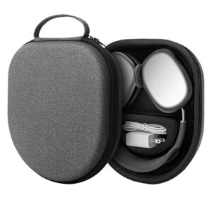 yinke smart case for new apple airpods max supports sleep mode, hard organizer portable carry travel cover storage bag (dark grey-twill)