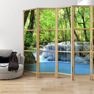 artgeist Japanese Room Divider XXL Landscape Waterfall Nature 90 x 67 in - 5 Panel Folding Screen Japan Design Home Decoration Art Deco Forest c-B-10009-z-a