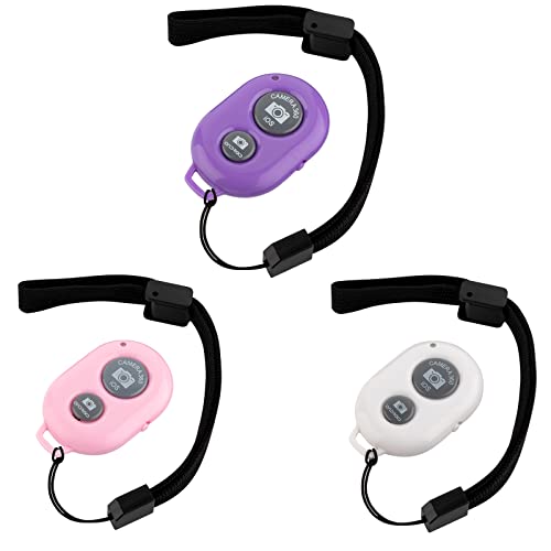 Cellphone Remote (3 Pack), Wireless Bluetooth Camera Remote Control for Phones and Tablets,Compatible with iPhone/Android,Wrist Strap Included (White Pink Purple) (Pink Purple White)