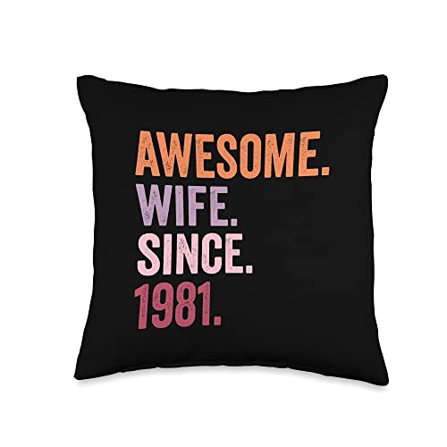 42nd wedding anniversary gifts for her Awesome Wife Since 1981 | 42nd Wedding Anniversary Throw Pillow, 16x16, Multicolor