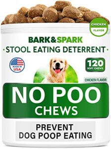 no poo treats - prevent dog poop eating - coprophagia treatment - stool eating deterrent - probiotics & enzymes - digestive health + breath aid - made in usa - (120 ct - chicken)