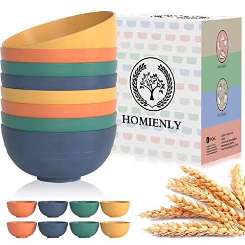 Homienly Cereal Bowl Set, Wheat Straw Fiber Unbreakable Lightweight Bowls Set (Multi, 26 OZ)