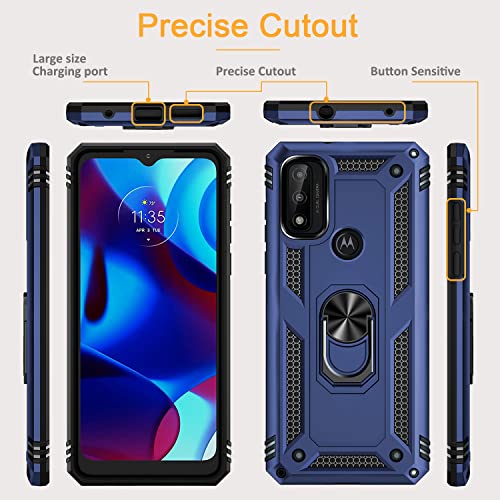 Muntinfe for Moto G Pure Phone Case, Moto G Power 2022 Case with Tempered Glass Screen Protector [2 Pack], Military-Grade Armor Shockproof Cover with Magnetic Kickstand for Motorola Moto G Pure, Blue