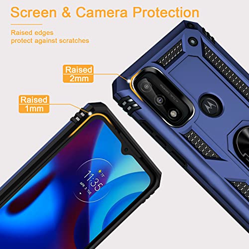 Muntinfe for Moto G Pure Phone Case, Moto G Power 2022 Case with Tempered Glass Screen Protector [2 Pack], Military-Grade Armor Shockproof Cover with Magnetic Kickstand for Motorola Moto G Pure, Blue