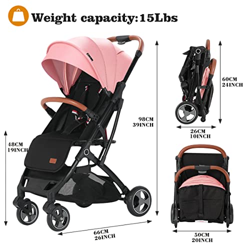 Blahoo Lightweight Baby Stroller, Folding Compact Travel Stroller for Airplane, Umbrella Stroller for Toddler(Pink)