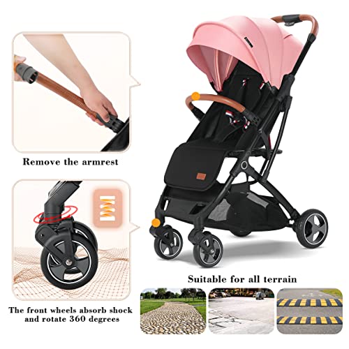 Blahoo Lightweight Baby Stroller, Folding Compact Travel Stroller for Airplane, Umbrella Stroller for Toddler(Pink)