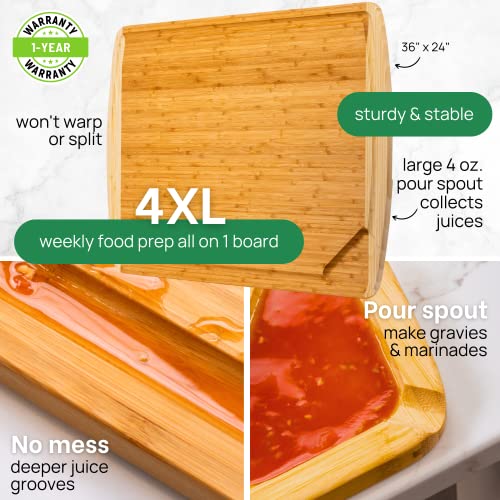 4XL Bamboo Extra Large Cutting Board for Kitchen 36 x 24 - Wood Countertop 24 x 36 Cutting Board - Wooden Extra Large Cutting Board 36 x 24 Butcher Block - Greener Chef