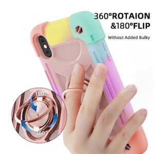 MARKILL Compatible with iPhone X/iPhone Xs Case 5.8 Inch with Magnetic Car Mount Ring Stand, Heavy-Duty Military Grade Shockproof Phone Cover for iPhone X/XS. (Rainbow Pink)