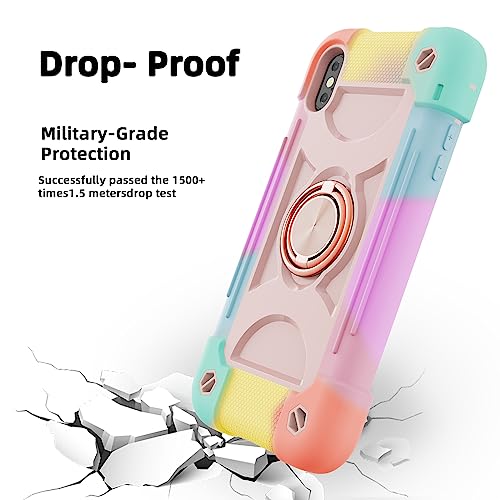 MARKILL Compatible with iPhone X/iPhone Xs Case 5.8 Inch with Magnetic Car Mount Ring Stand, Heavy-Duty Military Grade Shockproof Phone Cover for iPhone X/XS. (Rainbow Pink)