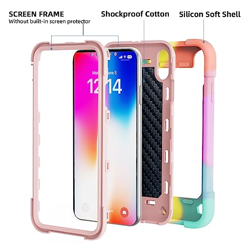 MARKILL Compatible with iPhone X/iPhone Xs Case 5.8 Inch with Magnetic Car Mount Ring Stand, Heavy-Duty Military Grade Shockproof Phone Cover for iPhone X/XS. (Rainbow Pink)