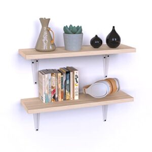 jawu set of 2 pine wood floating shelves - decorative hanging farmhouse rustic shelves for wall, home, kitchen, bathroom, bedroom - wooden shelf with l-brackets, screws, plastic plugs - 17x5.5x0.6