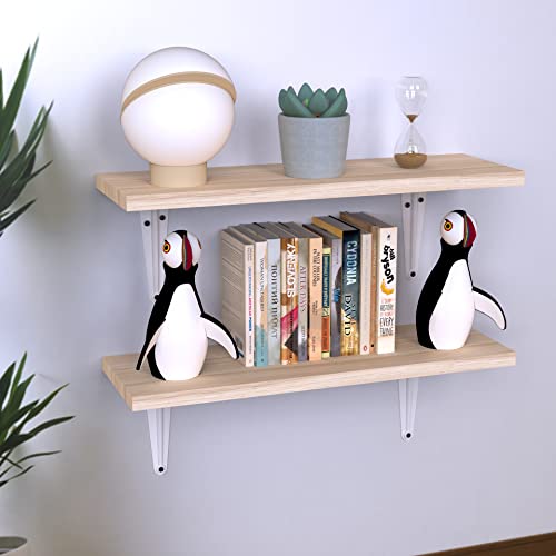 JAWU Set of 2 Pine Wood Floating Shelves - Decorative Hanging Farmhouse Rustic Shelves for Wall, Home, Kitchen, Bathroom, Bedroom - Wooden Shelf with L-Brackets, Screws, Plastic Plugs - 17x5.5x0.6