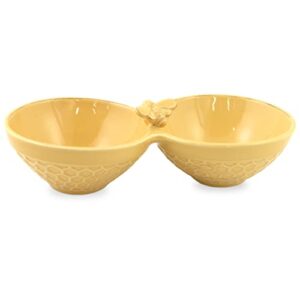 boston international embossed stoneware divided serving bowl, 10 x 5-inches, honeycomb