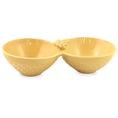 Boston International Embossed Stoneware Divided Serving Bowl, 10 x 5-Inches, Honeycomb