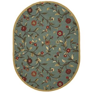 Ottomanson Ottohome Collection Non-Slip Rubberback Floral Leaves Design 5x7 Indoor Oval Area Rug, 5' x 6'6" Oval, Seafoam Green