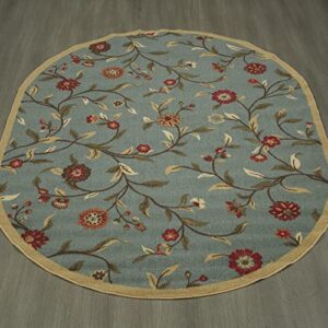 Ottomanson Ottohome Collection Non-Slip Rubberback Floral Leaves Design 5x7 Indoor Oval Area Rug, 5' x 6'6" Oval, Seafoam Green