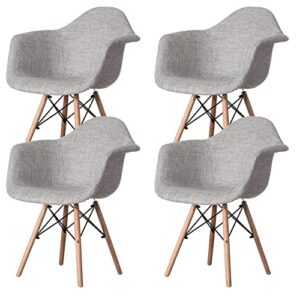 mid-century modern style fabric lined armchair with beech wooden legs, grey set 4
