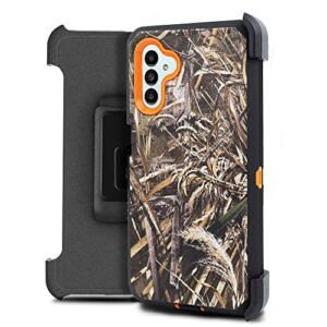 thousandgear designed for samsung galaxy a13 5g holster belt clip case shockproof heavy duty tough hybrid case triple protective anti-shock resistant mobile phone built in screen protector (camo)