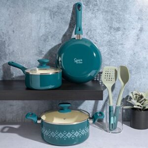 Spice by Tia Mowry Savory Saffron 7-Piece Healthy Nonstick Ceramic Cookware Set - Teal