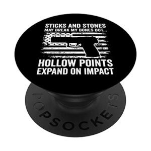 sticks and stones hollow points - 9mm .22 .45 funny pistol popsockets swappable popgrip