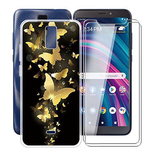 HHUAN Cover for BLU View 3/B140DL (6.00") with [2 X Tempered Glass Protective Film], [Ultra-Thin Clear Soft TPU Shockproof Case] Anti-Yellow Phone Case for BLU View 3/B140DL - WMA30