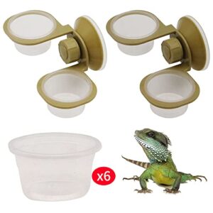 2 Pack Reptile Feeder Gecko Lizard Feeding Cup with Suction Cup, Reptile Food Water Feeder Dish with 6 pcs Cups for Geckos,Chameleon Lizard (Double)