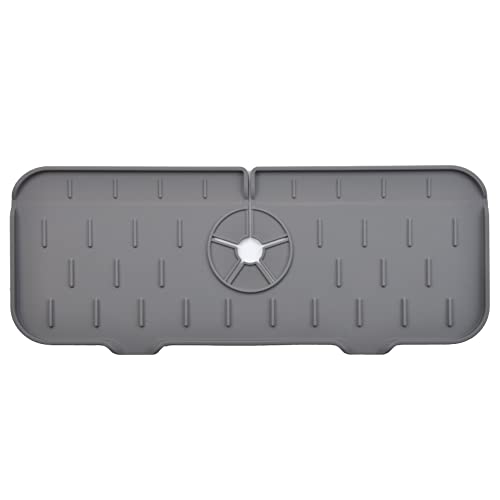 Kitchen Faucet Sink Splash Guard, Silicone Water Catcher Mat – Sink Draining Pad Behind Faucet, Grey Rubber Drying Mat for Kitchen & Bathroom Countertop Protect