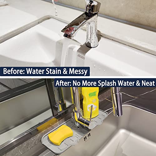 Kitchen Faucet Sink Splash Guard, Silicone Water Catcher Mat – Sink Draining Pad Behind Faucet, Grey Rubber Drying Mat for Kitchen & Bathroom Countertop Protect