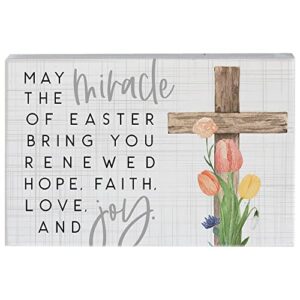 simply said, inc small talk sign 3.5" x 5.25" wood block plaque - may the miracle of easter bring you hope, faith, love, and joy - str1660