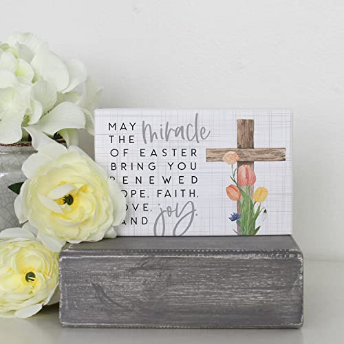 Simply Said, INC Small Talk Sign 3.5" x 5.25" Wood Block Plaque - May the Miracle of Easter Bring You Hope, Faith, Love, and Joy - STR1660