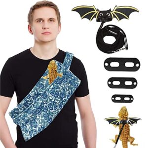 gspngfgi adjustable lizards sling carrier, bearded dragon sling, bearded dragon carrier with harness for lizards, guinea pig and small pets reptile carrier safety outdoor walking