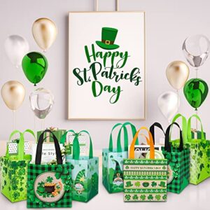 Whaline St. Patrick's Day Tote Bags with Handles, Reusable Gift Bag Waterproof Grocery Goodie Shopping Totes for Party Supplies, 8 Pack