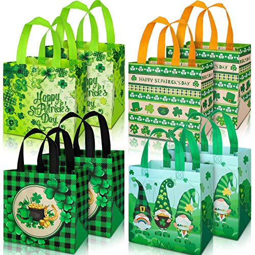 Whaline St. Patrick's Day Tote Bags with Handles, Reusable Gift Bag Waterproof Grocery Goodie Shopping Totes for Party Supplies, 8 Pack