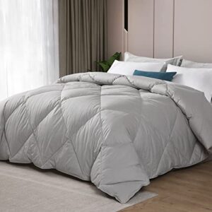 cobnom organic feathers down comforter queen size, all season feathers down duvet insert, soft 100% cotton covered bed comforter insert with ties, light grey, 90x90