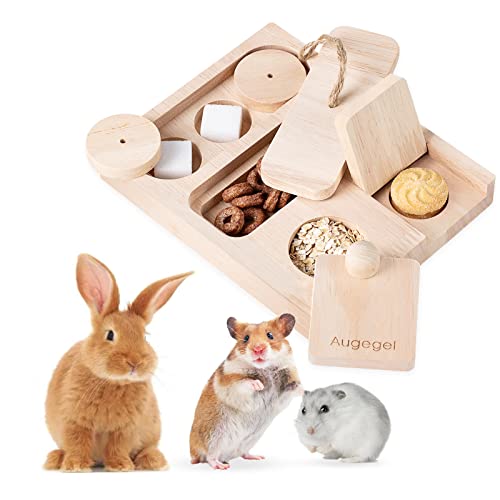 Augegel Guinea Pig Foraging Toys, 5 in 1 Hamsters Wooden Interactive Enrichment Toys,Rabbit Puzzle,Treat Dispenser for Small Animal Funny Toys, for Bunny, Chinchillas, Hamsters, Rats and Gerbils