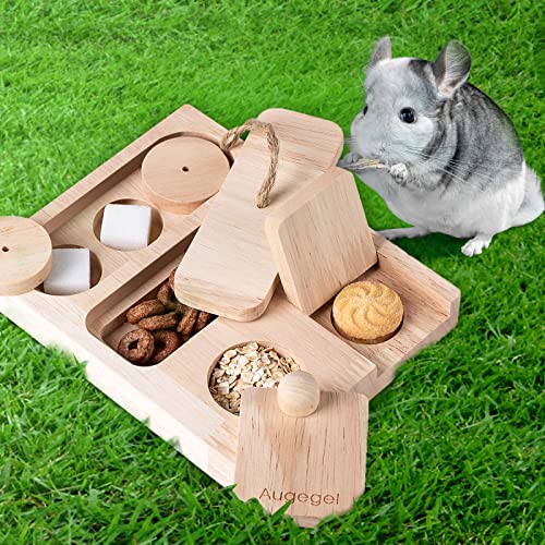 Augegel Guinea Pig Foraging Toys, 5 in 1 Hamsters Wooden Interactive Enrichment Toys,Rabbit Puzzle,Treat Dispenser for Small Animal Funny Toys, for Bunny, Chinchillas, Hamsters, Rats and Gerbils