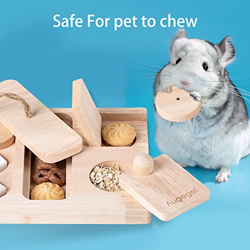 Augegel Guinea Pig Foraging Toys, 5 in 1 Hamsters Wooden Interactive Enrichment Toys,Rabbit Puzzle,Treat Dispenser for Small Animal Funny Toys, for Bunny, Chinchillas, Hamsters, Rats and Gerbils