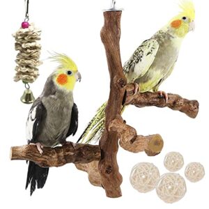 allazone 6 pcs bird perch natural with chewing toys natural grapevine bird stand grape stick natural bird parrot perch standfor parrots, parakeets cockatiels, conures, macaws, love birds