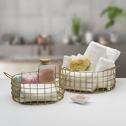 Gourmet Basics by Mikasa Kendall Set of 2 Storage Baskets, 12.5-Inch and 14.5-Inch, Gold