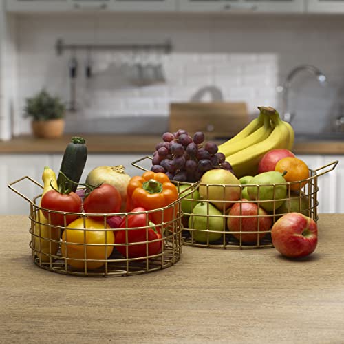 Gourmet Basics by Mikasa Kendall Set of 2 Storage Baskets, 12.5-Inch and 14.5-Inch, Gold