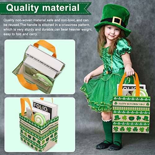 Whaline St. Patrick's Day Tote Bags with Handles, Reusable Gift Bag Waterproof Grocery Goodie Shopping Totes for Party Supplies, 16 Pack