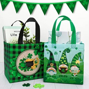 Whaline St. Patrick's Day Tote Bags with Handles, Reusable Gift Bag Waterproof Grocery Goodie Shopping Totes for Party Supplies, 16 Pack