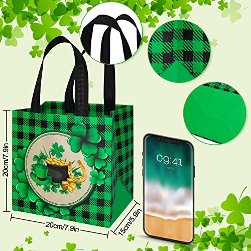 Whaline St. Patrick's Day Tote Bags with Handles, Reusable Gift Bag Waterproof Grocery Goodie Shopping Totes for Party Supplies, 16 Pack